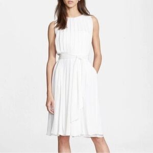 L'AGENCE White Pleated Midi Dress